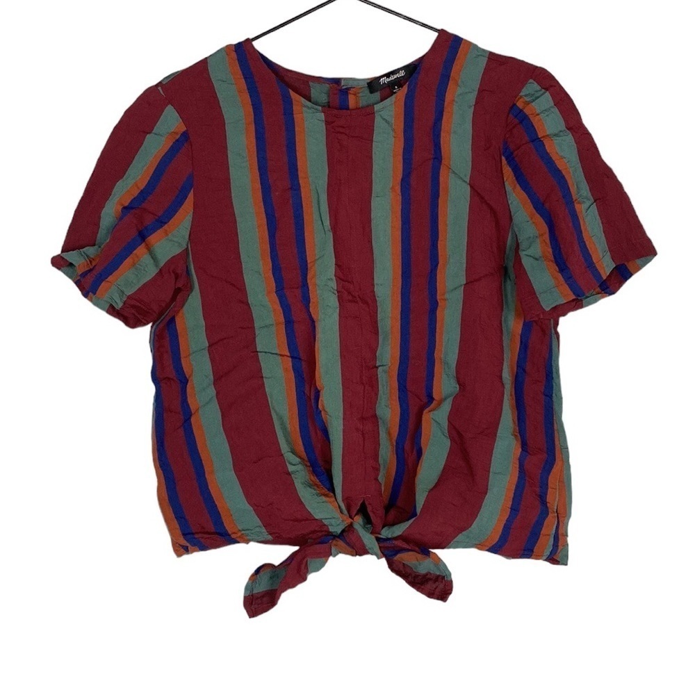 Madewell striped tie front top